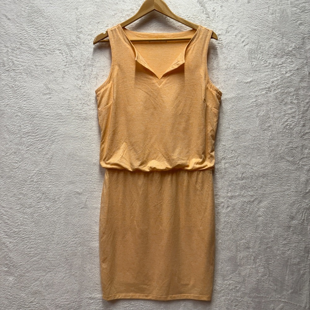 Athleta Vida Knit Tank Dress Medium Orange Tiger Lily Lined Ruched Waist V-Neck